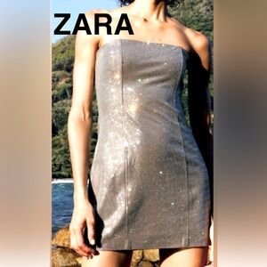 ZARA Gray Strapless Rhinestone Dress -Size XXL (Size 14) - NEW